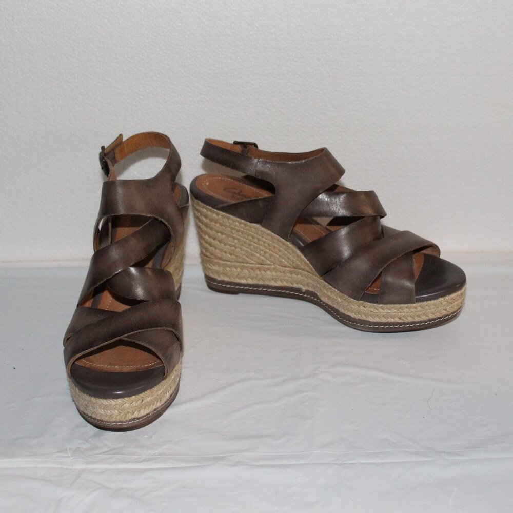10a. LN LADIES CLARKS INDIGO WEDGE PLATFORM Espadrille SANDALS - 10
